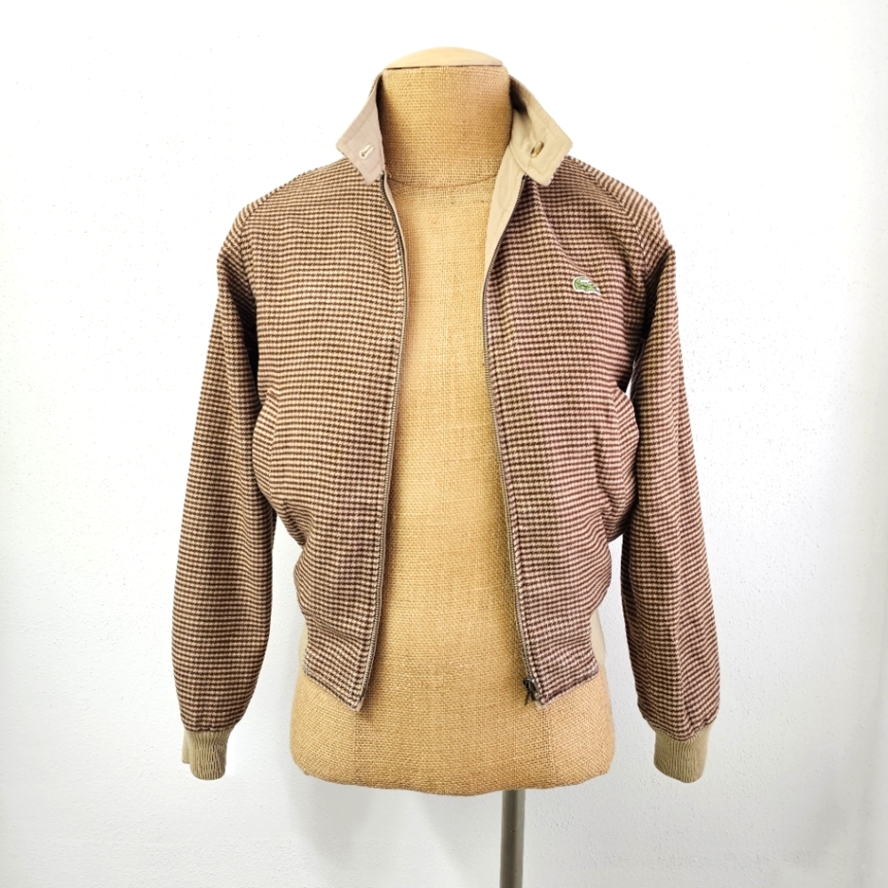 Vintage Lacoste Reversible Brown/Tan Houndstooth Bomber Jacket Small